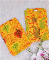 Cotton Yellow Printed Kurti Set